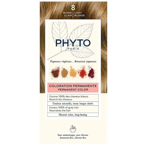 Phyto Permanent Hair Color Kit Μόνιμη Βαφή Μαλλιών με Φυτικές Χρωστικές, Χωρίς Αμμωνία 1 Τεμάχιο - 8 Ξανθό Ανοιχτό